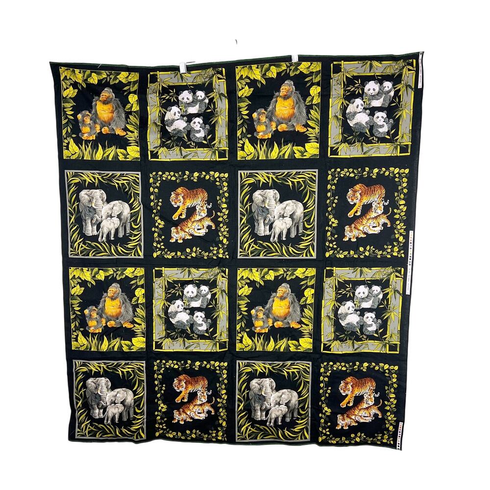 Vintage Hi Fashion Fabrics Wild Animal Fabric Remnant Tiger Panda Black Quilting